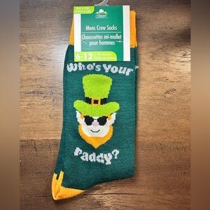 Seasonal Men’s Crew Socks Sz 6-12 Novelty “ Who’s Your Daddy?” St. Patrick’s Day